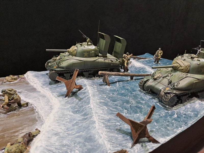 M4A3 Sherman tanks with snorkels at Omaha Beach, Normandy, 1944